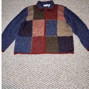 Alfred Dunner Womens Color Block W/Stitching Sweater 1X Full Zip Cozy Vintage